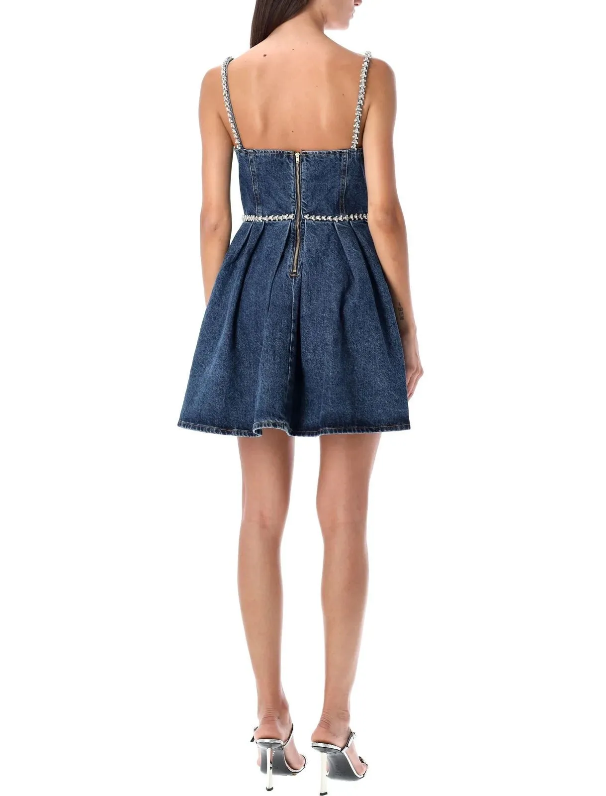 Diamond Denim Mini Dress, Sweetheart Neck, Spaghetti Straps