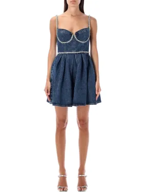 Diamond Denim Mini Dress, Sweetheart Neck, Spaghetti Straps