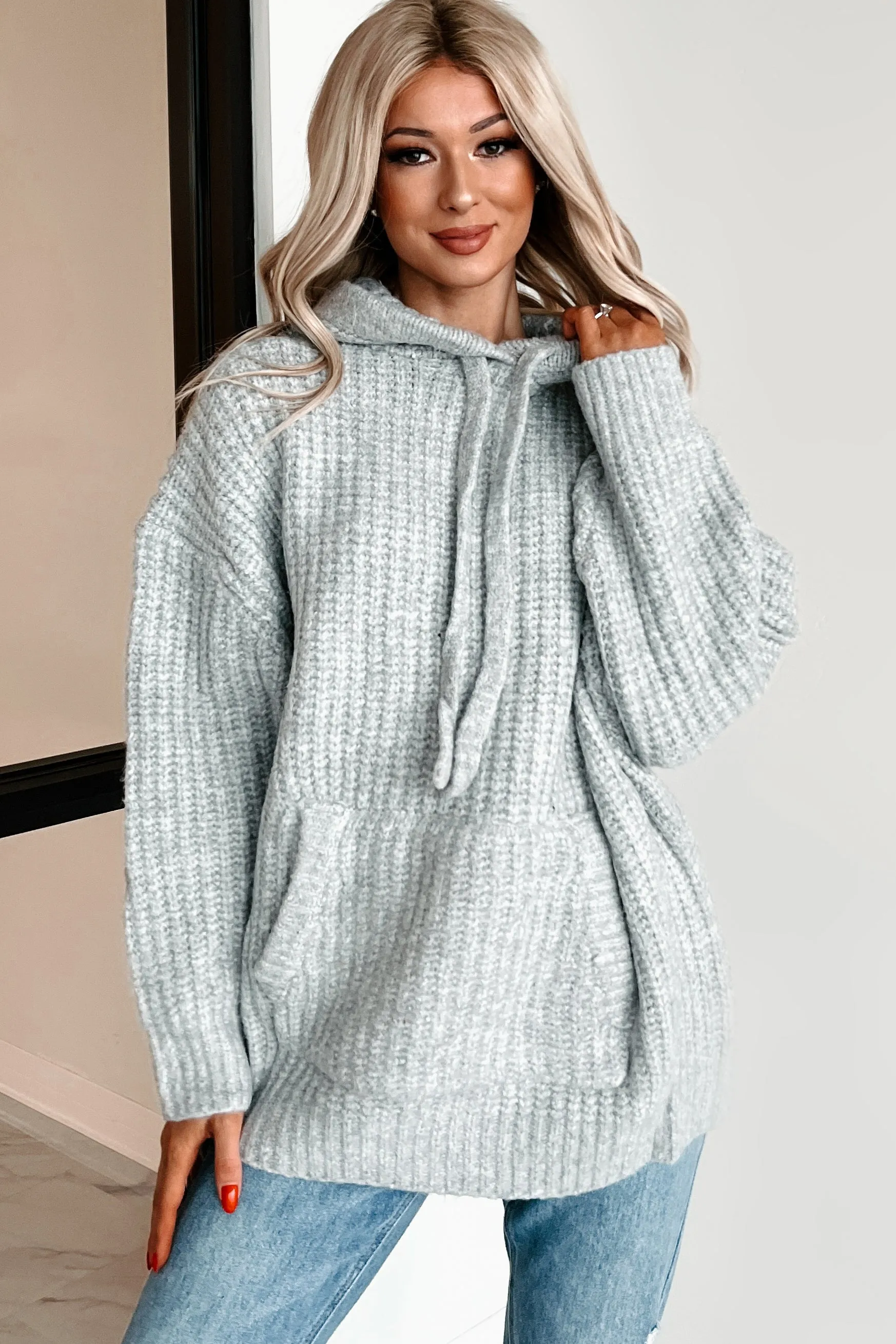 DOORBUSTER Frost Looms Oversized Sweater Knit Hoodie (Heather Grey)