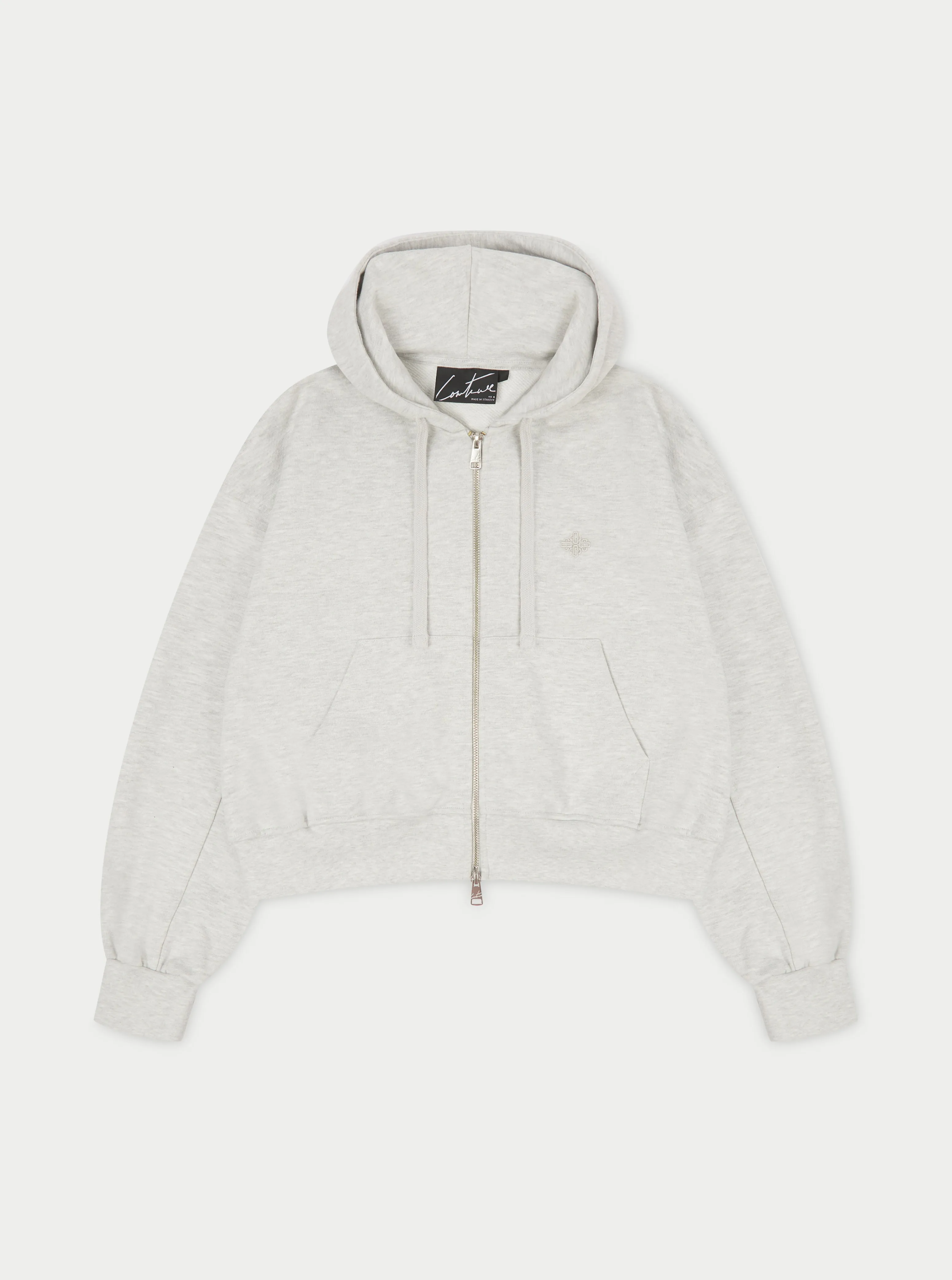 EMBLEM ZIP THROUGH RELAXED HOODIE - GREY MARL