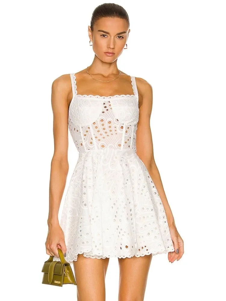 English Embroidery Lace Short Dress