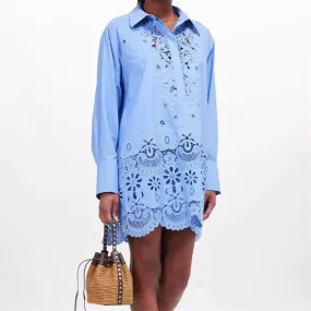 Floral cotton mini dress, embroidered - ideal for summer