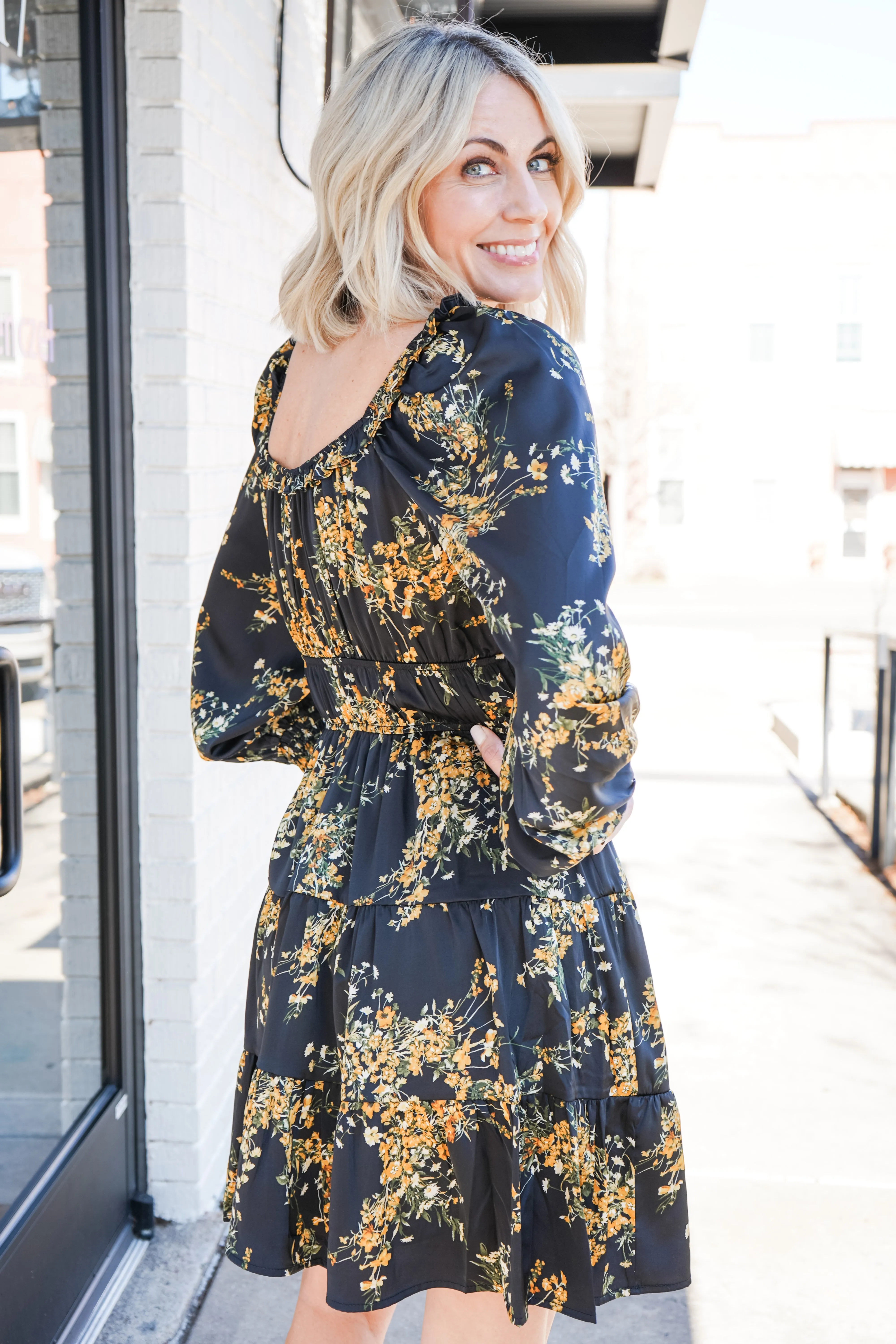 Floral Tiered Long Sleeve Mini Dress