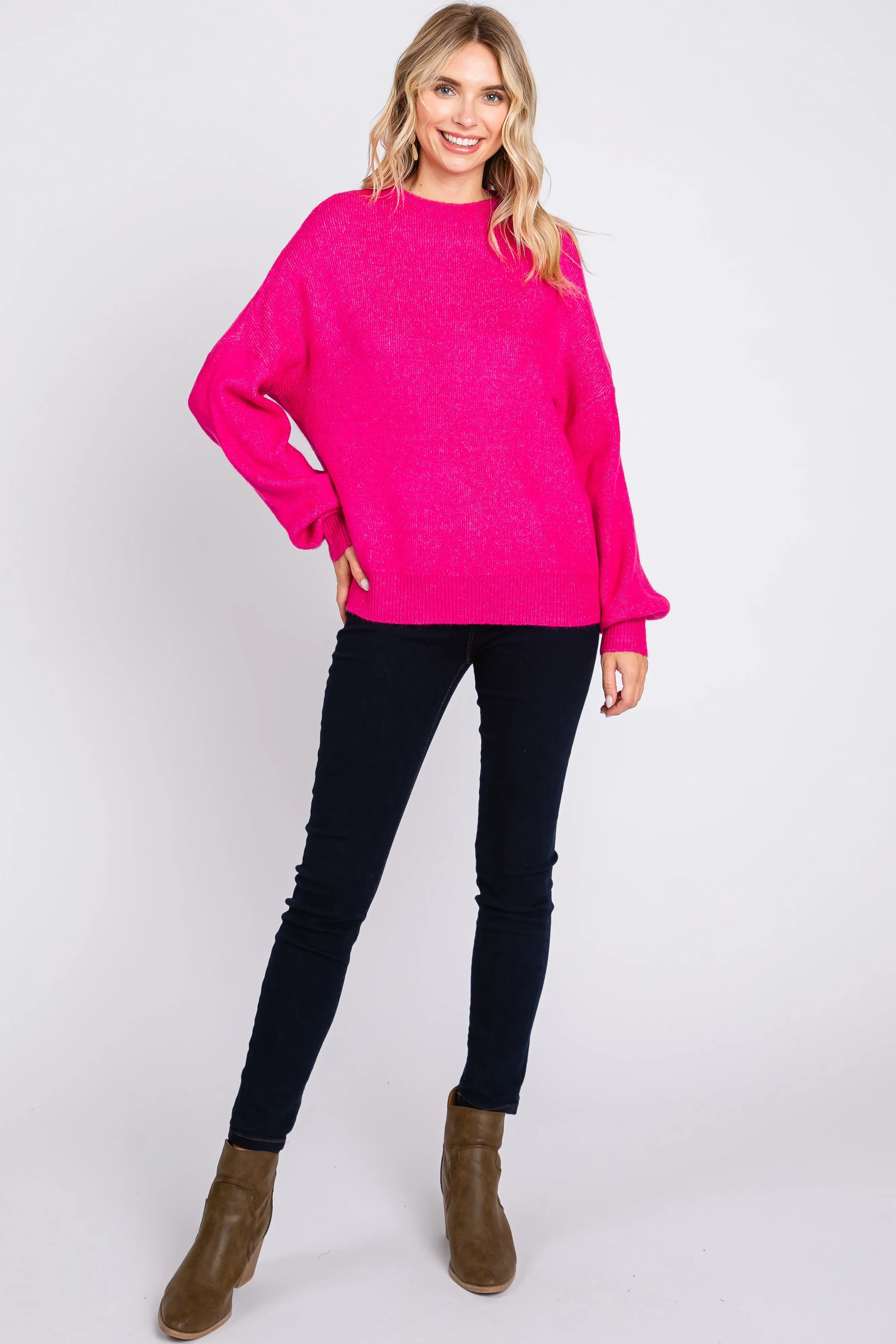 Fuchsia Bubble Sleeve Sweater