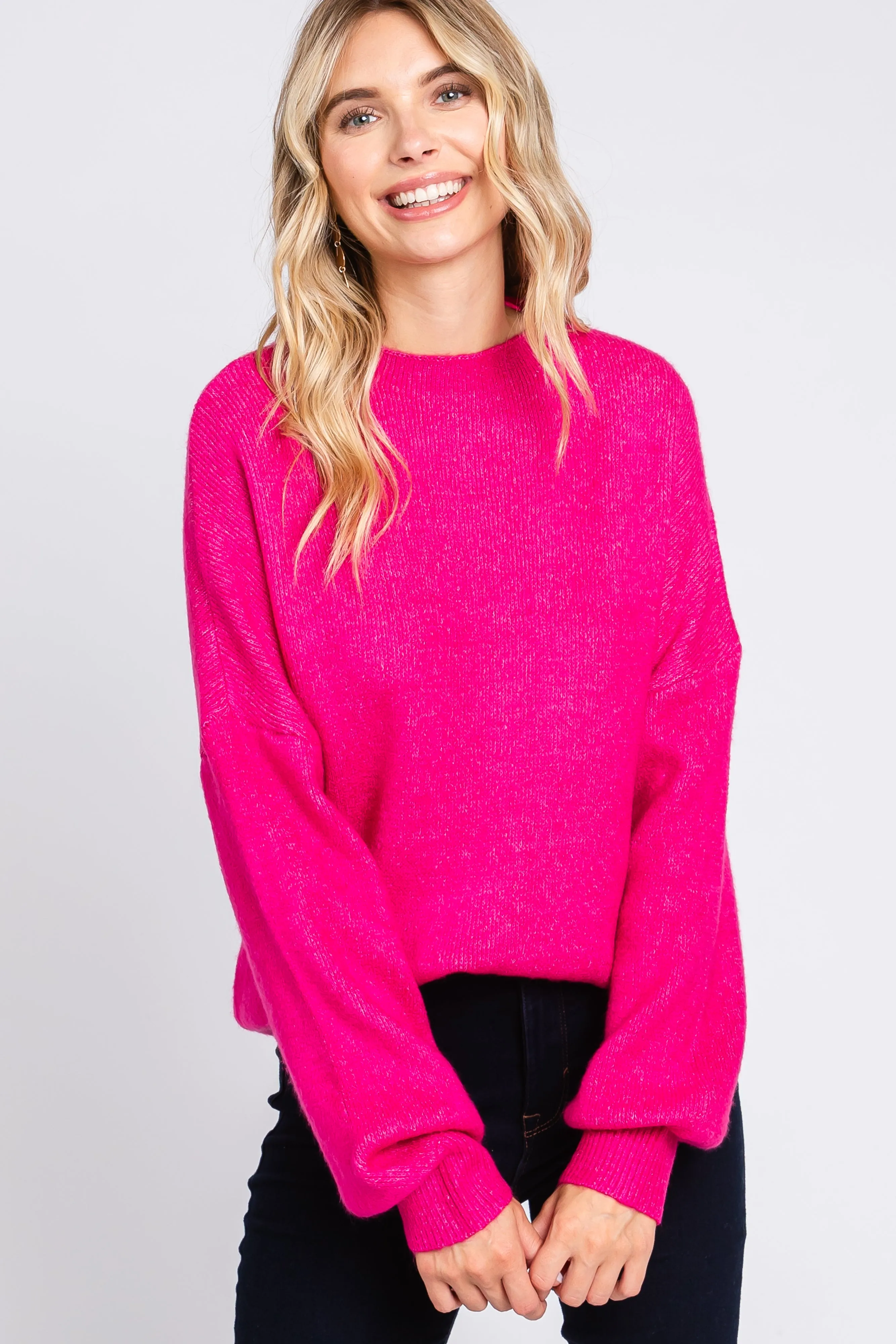 Fuchsia Bubble Sleeve Sweater