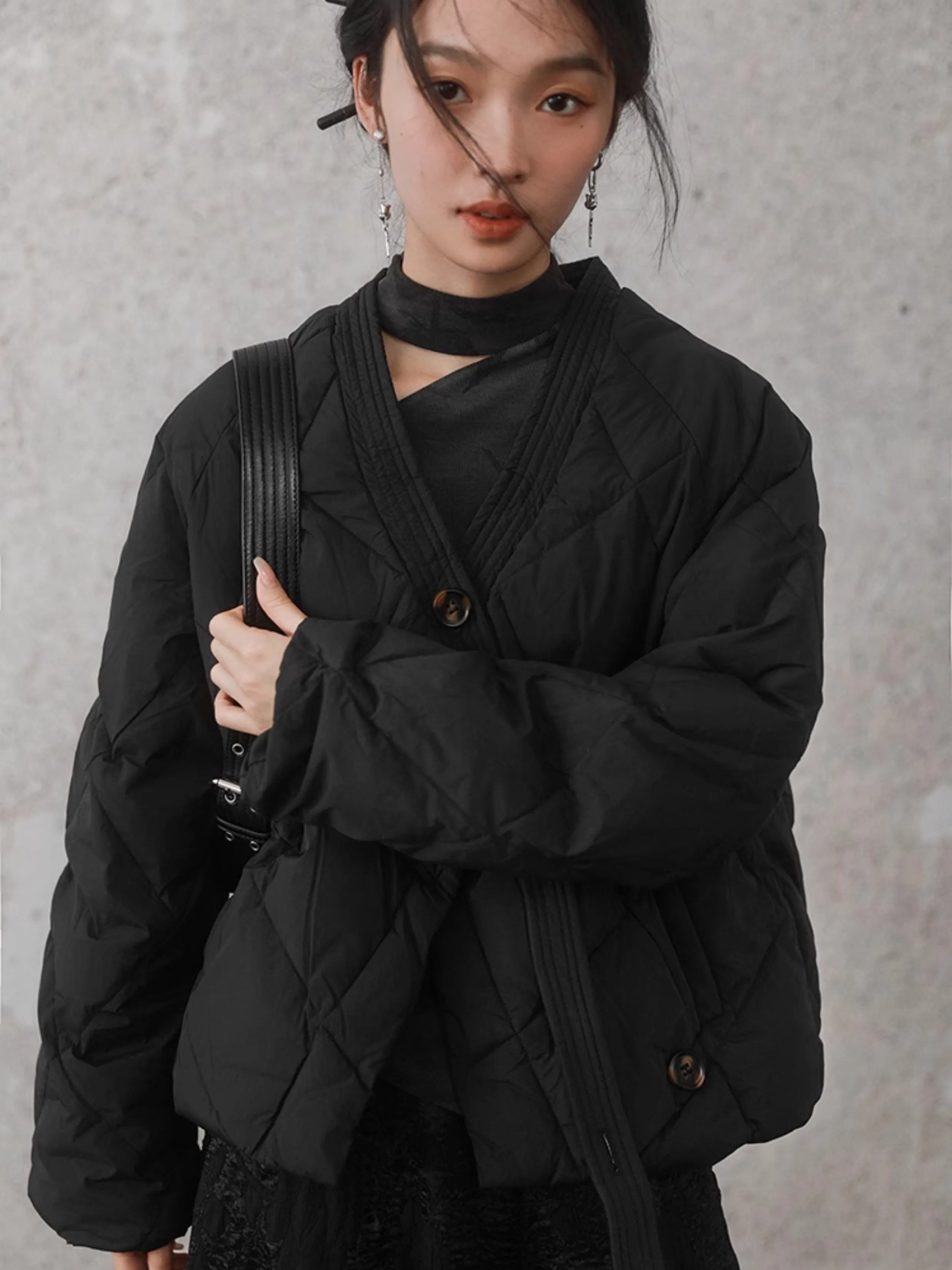 Fur Collar Detachable Slanted Lapel Down Jacket