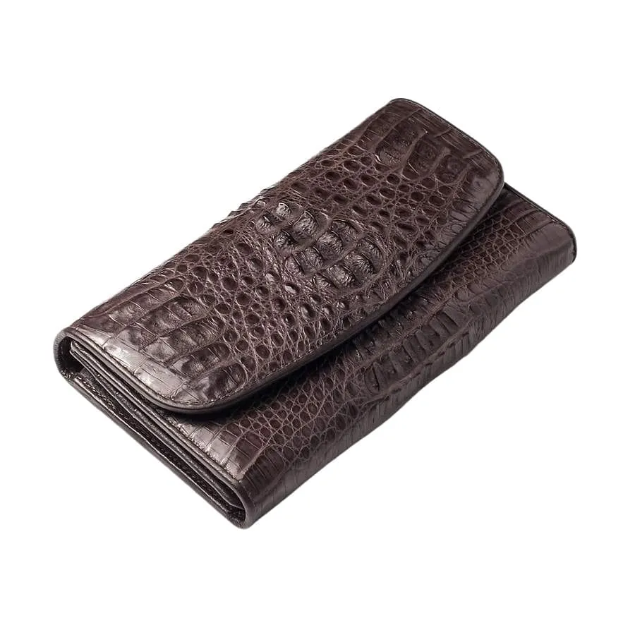 Genuine Cocoa Crocodile Women Wallet Purse