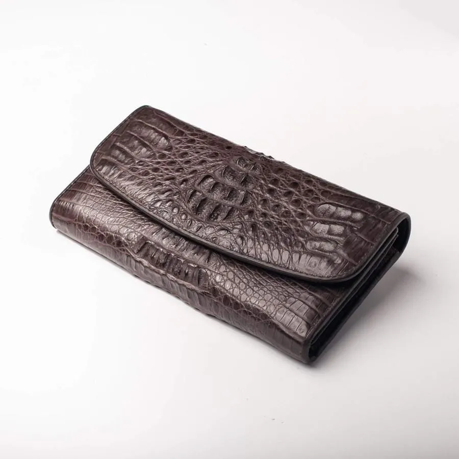 Genuine Cocoa Crocodile Women Wallet Purse