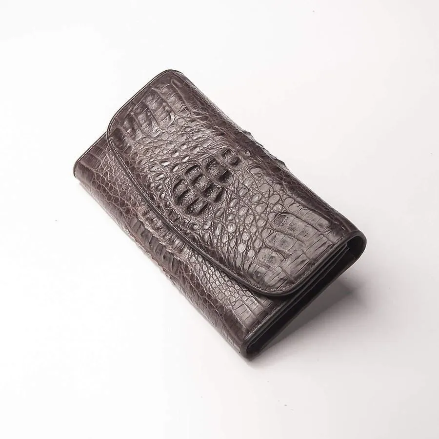 Genuine Cocoa Crocodile Women Wallet Purse