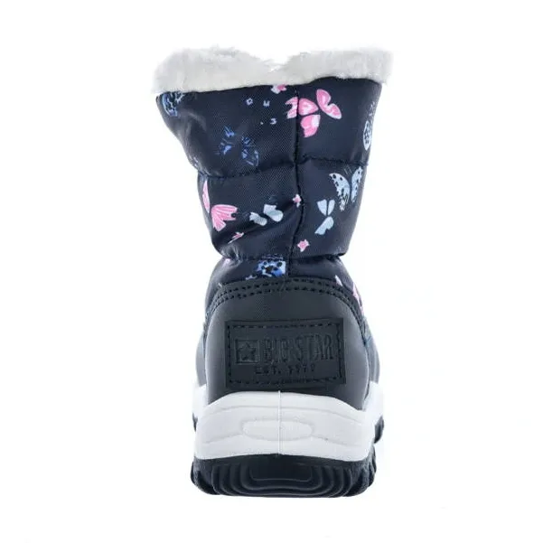 Girls' snow boots with insulated butterflies Big Star KK374236 navy blue blue pink