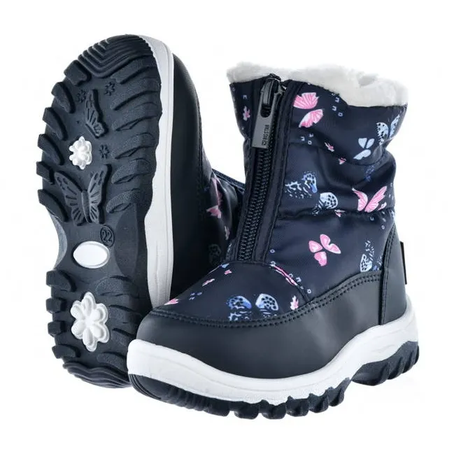 Girls' snow boots with insulated butterflies Big Star KK374236 navy blue blue pink