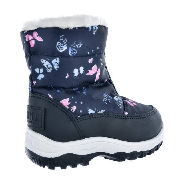 Girls' snow boots with insulated butterflies Big Star KK374236 navy blue blue pink