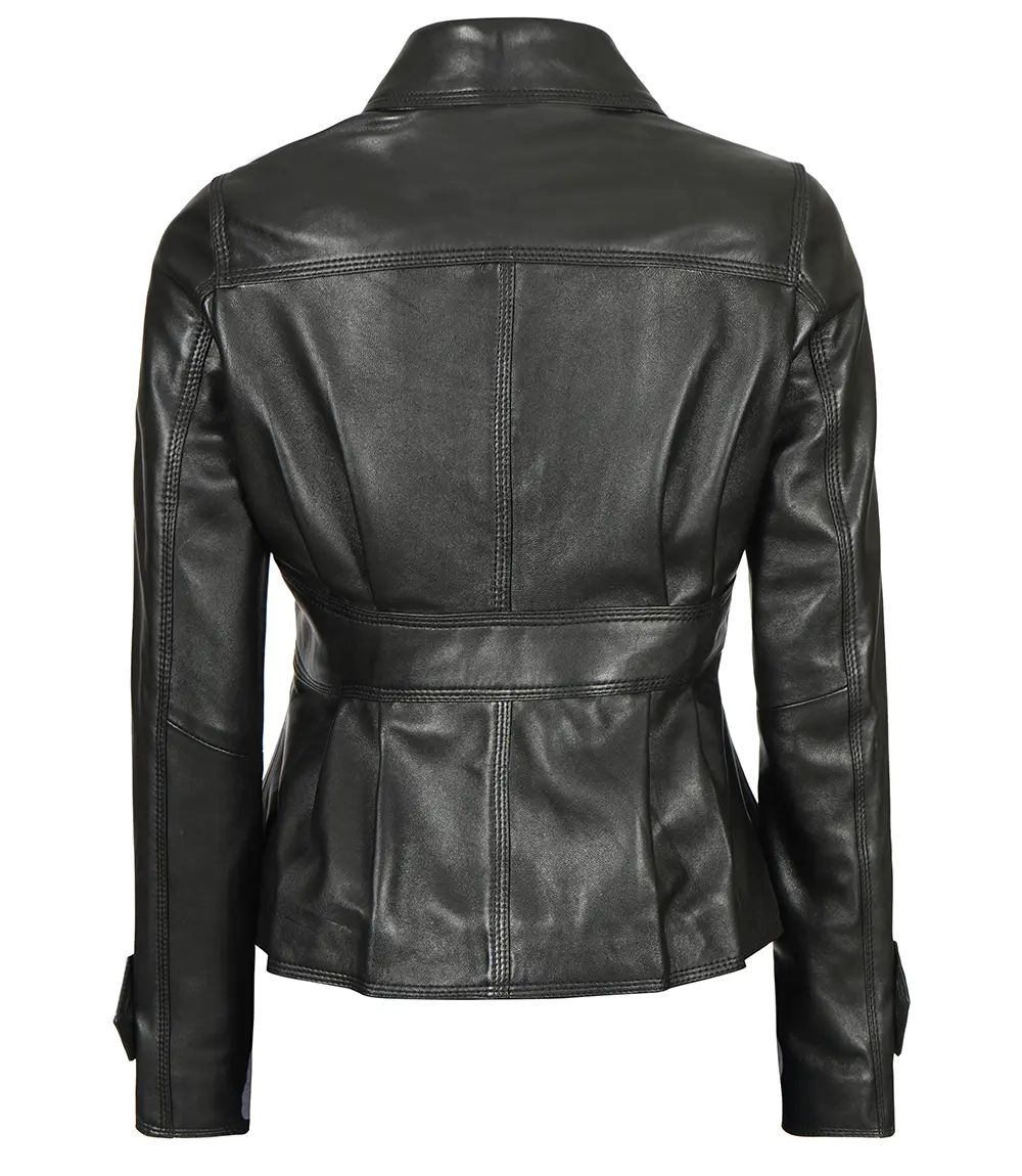 Gladys Women's Black short body Peplum Leather Jacket