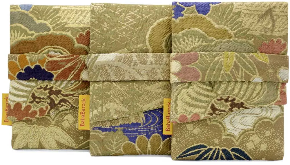 Golden Blossoms - Japanese vintage silk foldover pouch