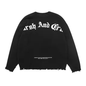 Gothic Logo Print Loose Casual Sweater