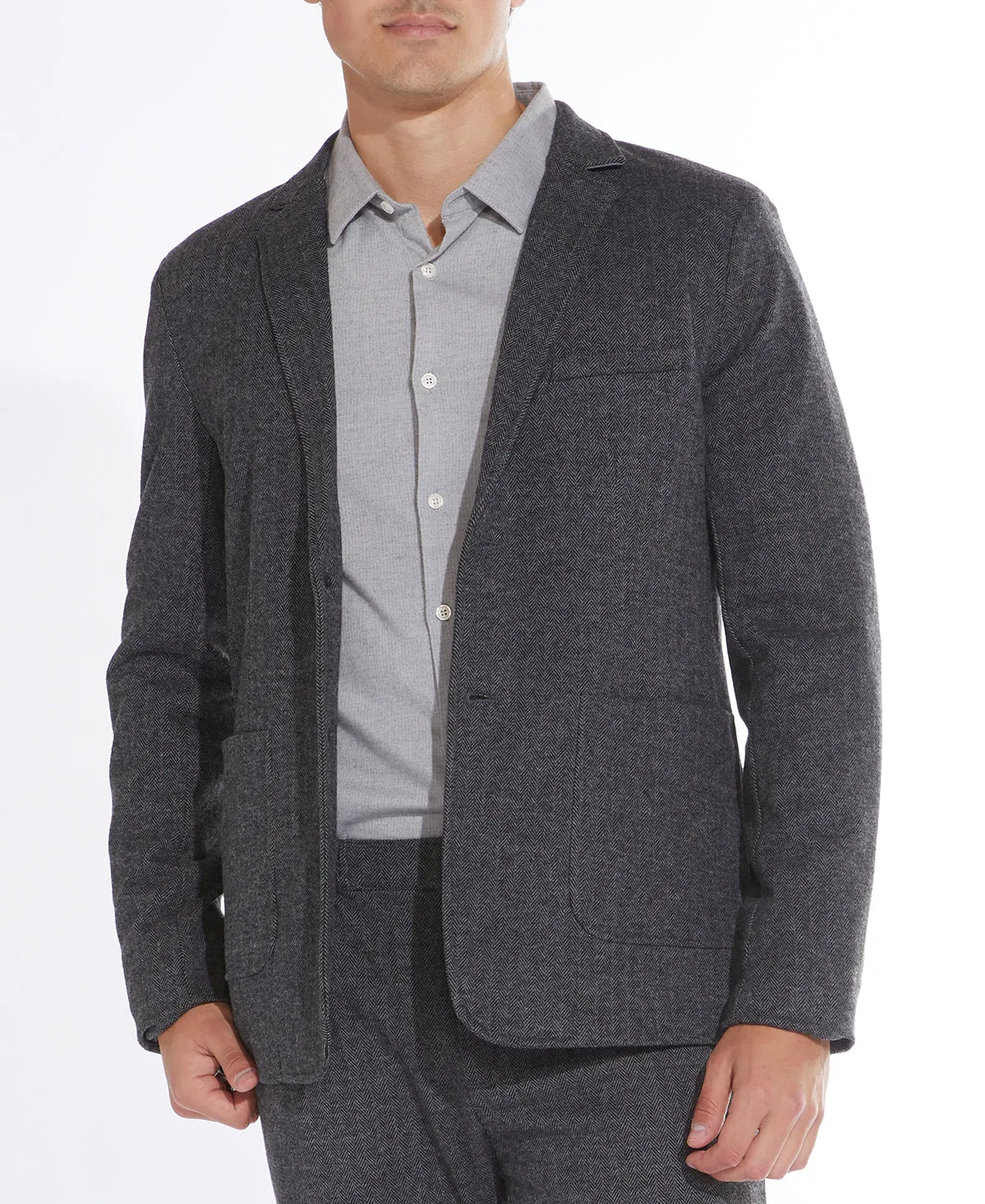 Gustave Herringbone Knit Blazer, Charcoal Gray