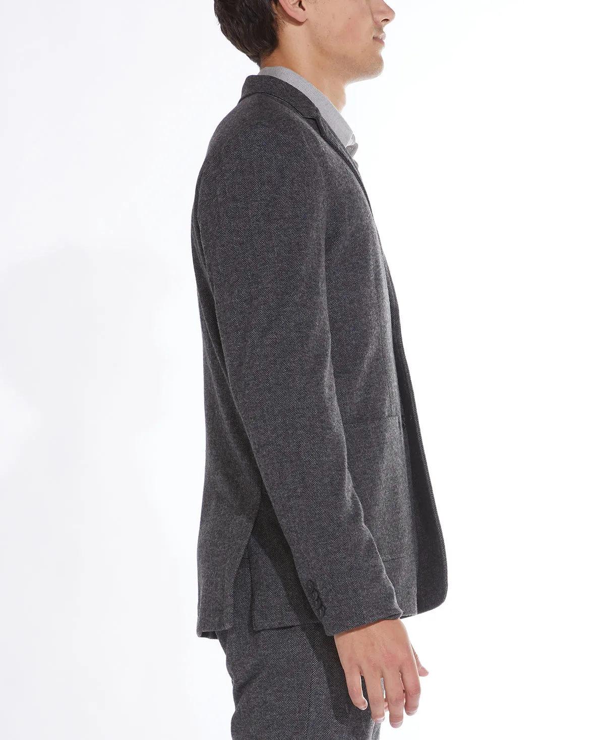 Gustave Herringbone Knit Blazer, Charcoal Gray