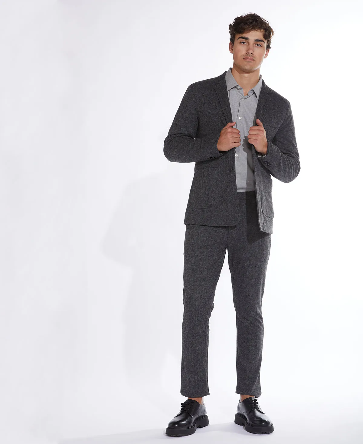 Gustave Herringbone Knit Blazer, Charcoal Gray