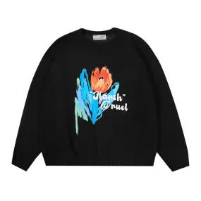 Hand Painted Flower Sweater