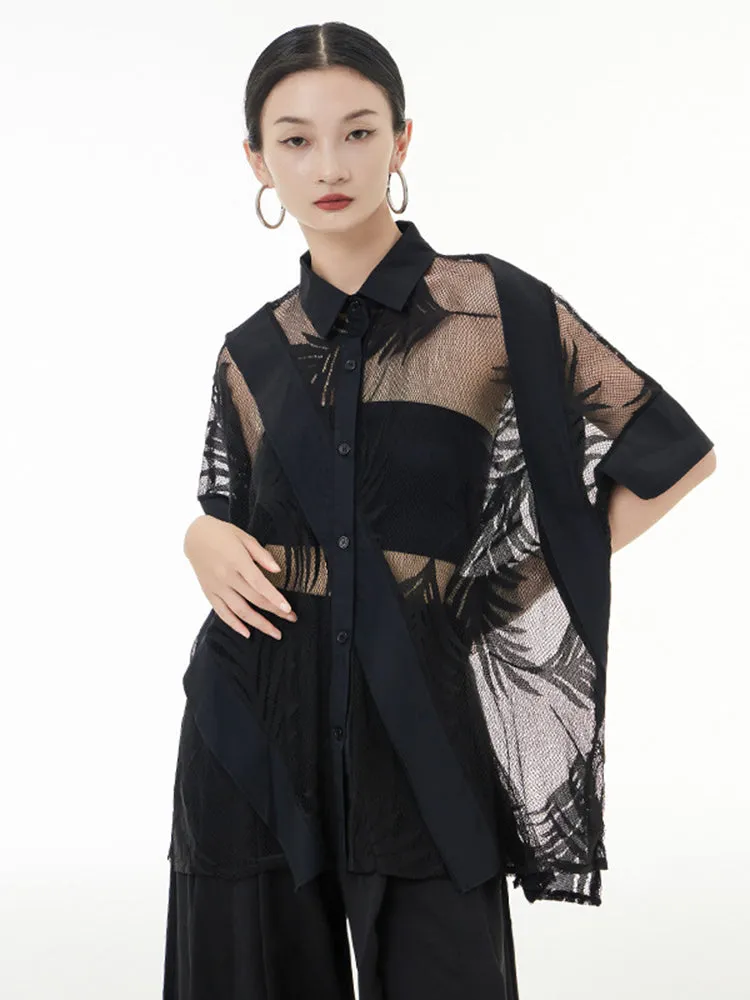 Hayato Black Sheer Leaf Blouse