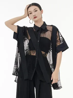 Hayato Black Sheer Leaf Blouse