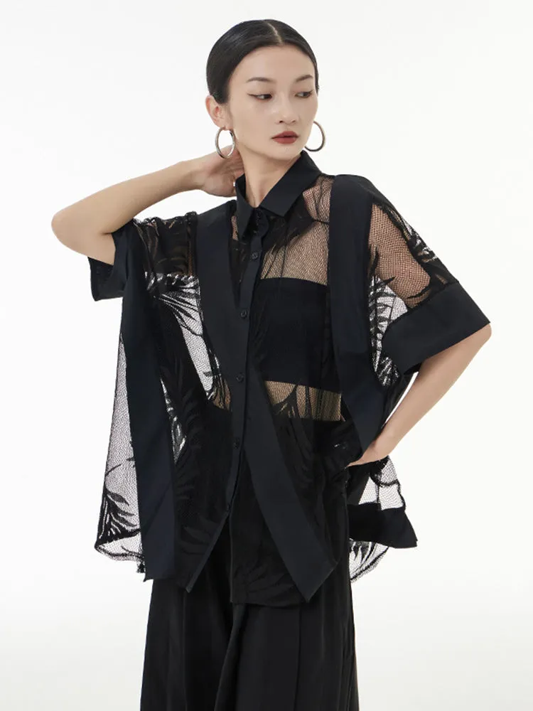 Hayato Black Sheer Leaf Blouse