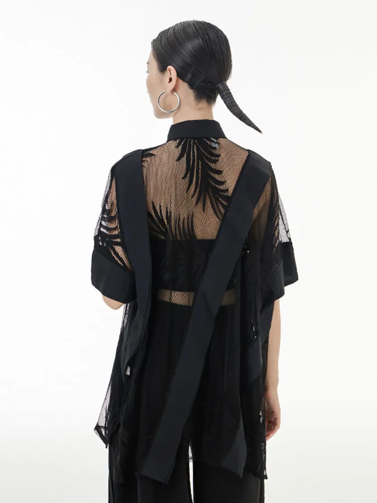 Hayato Black Sheer Leaf Blouse