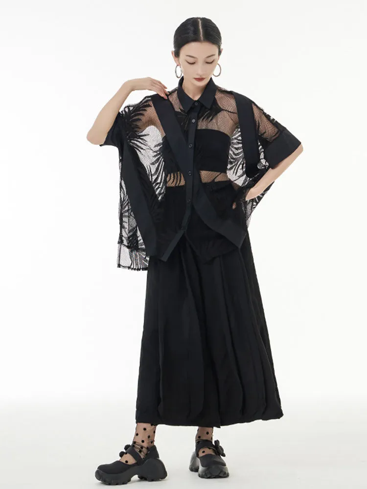 Hayato Black Sheer Leaf Blouse