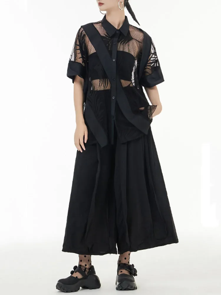 Hayato Black Sheer Leaf Blouse