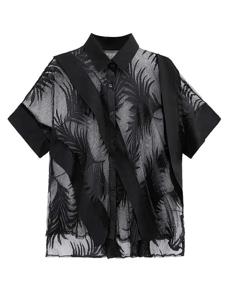 Hayato Black Sheer Leaf Blouse