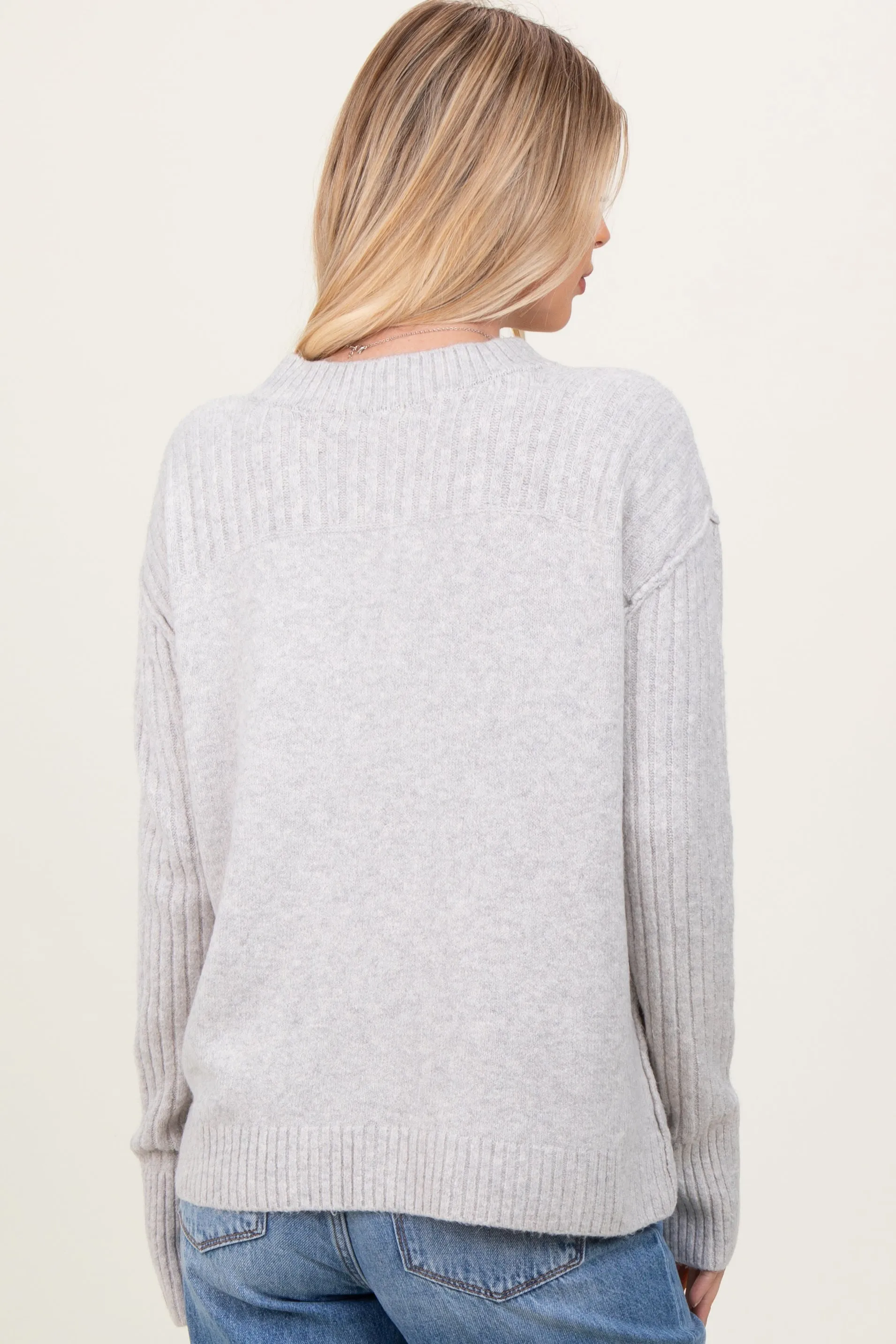 Heather Grey Long Sleeve Raised Seam Sweater