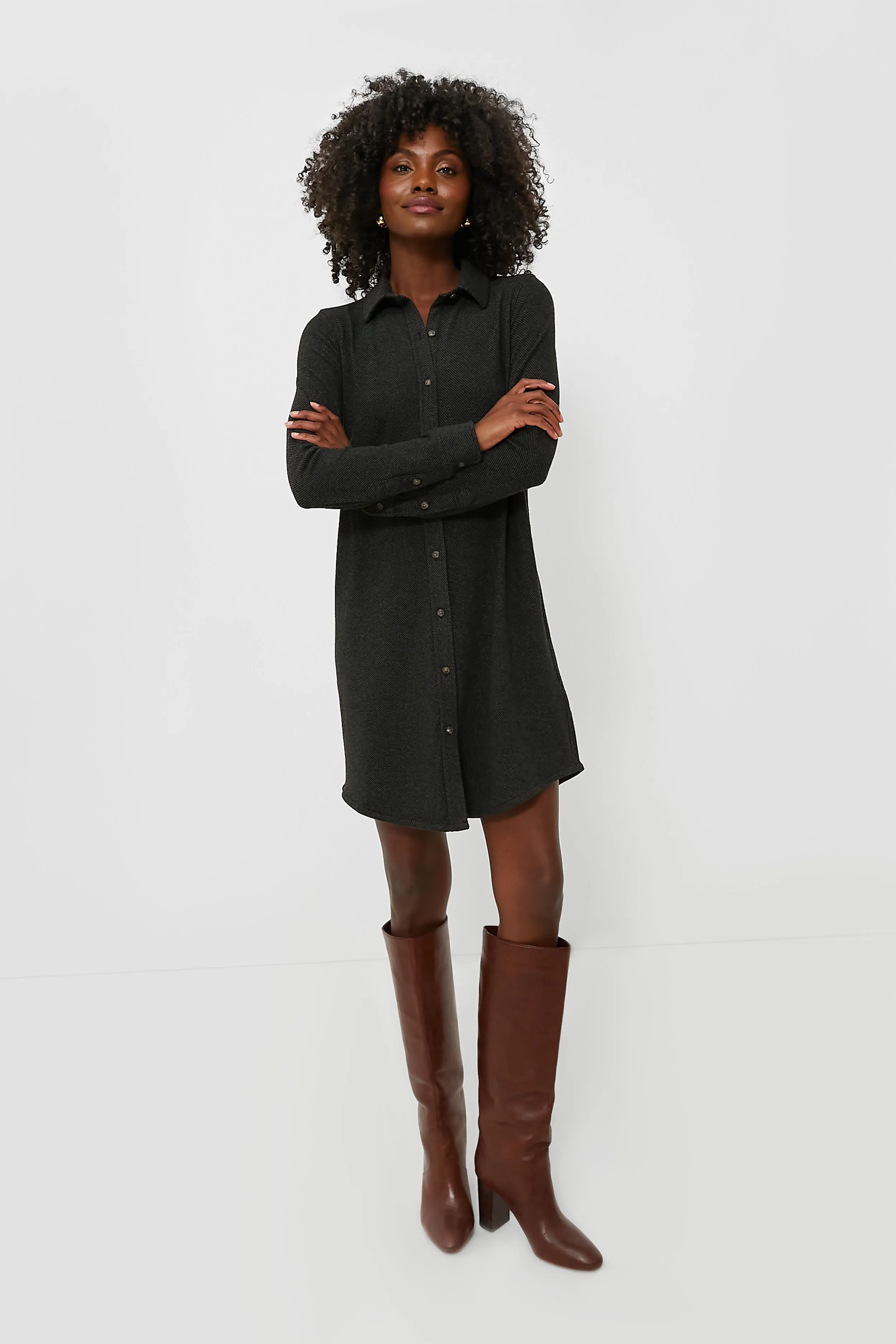 Heathered Black Twill Legend Sweater Dress