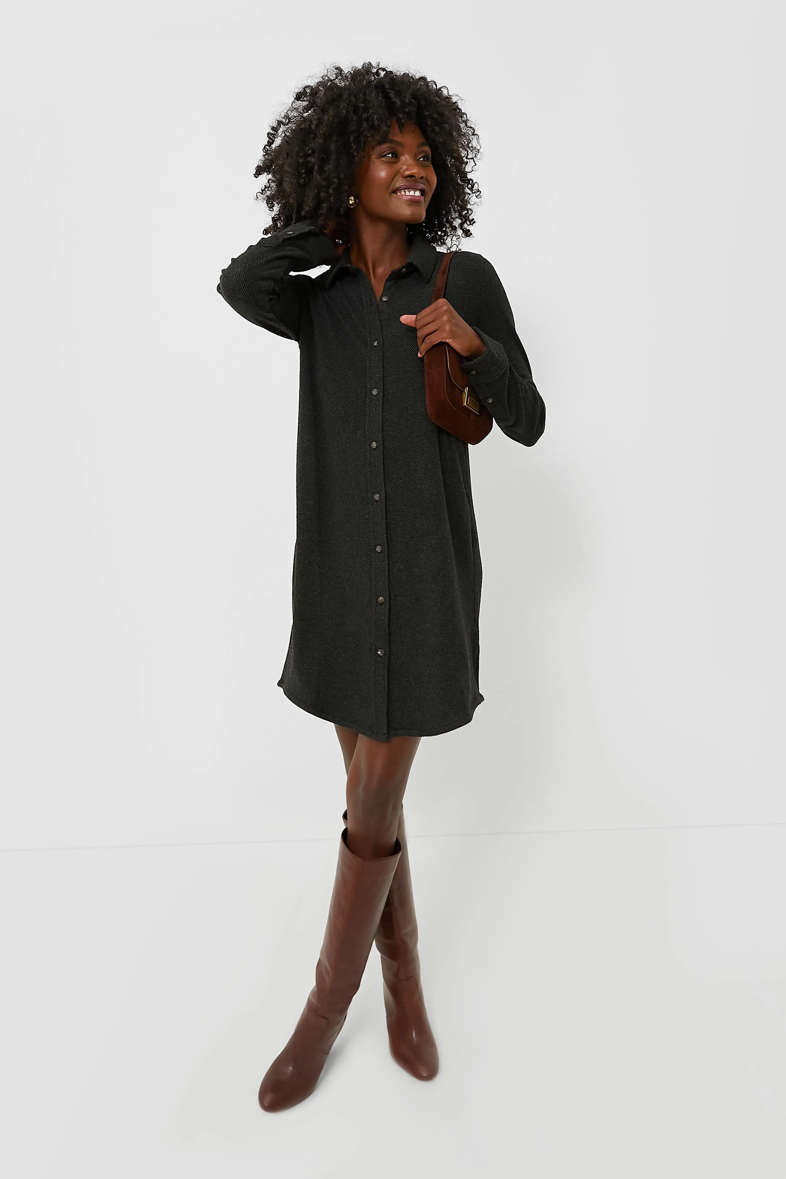 Heathered Black Twill Legend Sweater Dress