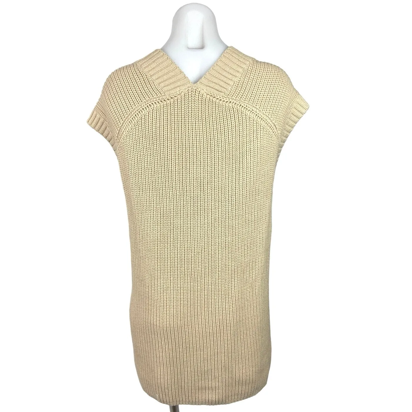 H&M Women's Beige Deep V-Neck Cap Sleeve Knit Pullover Sweater Vest Dress Size M