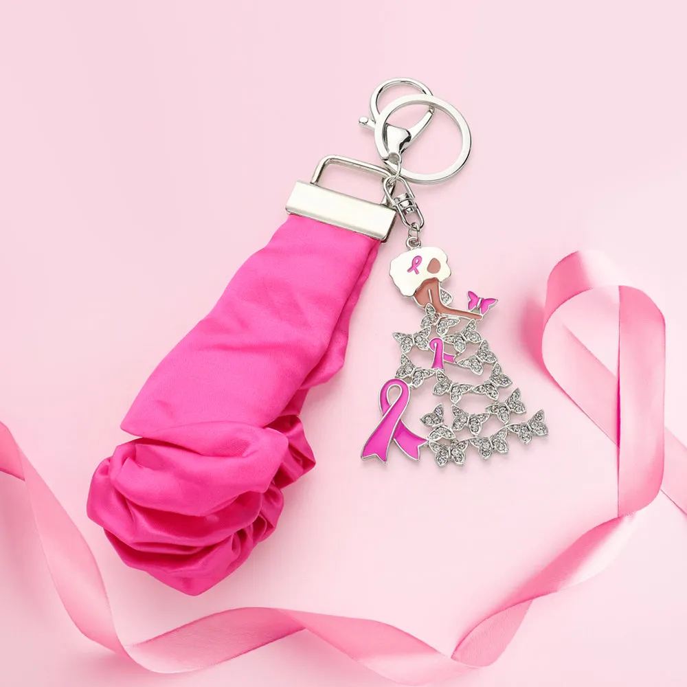 iLLASPARKZ Pink Ribbon Afro Woman Charm Wristlet Keychain / Stretch Bracelet