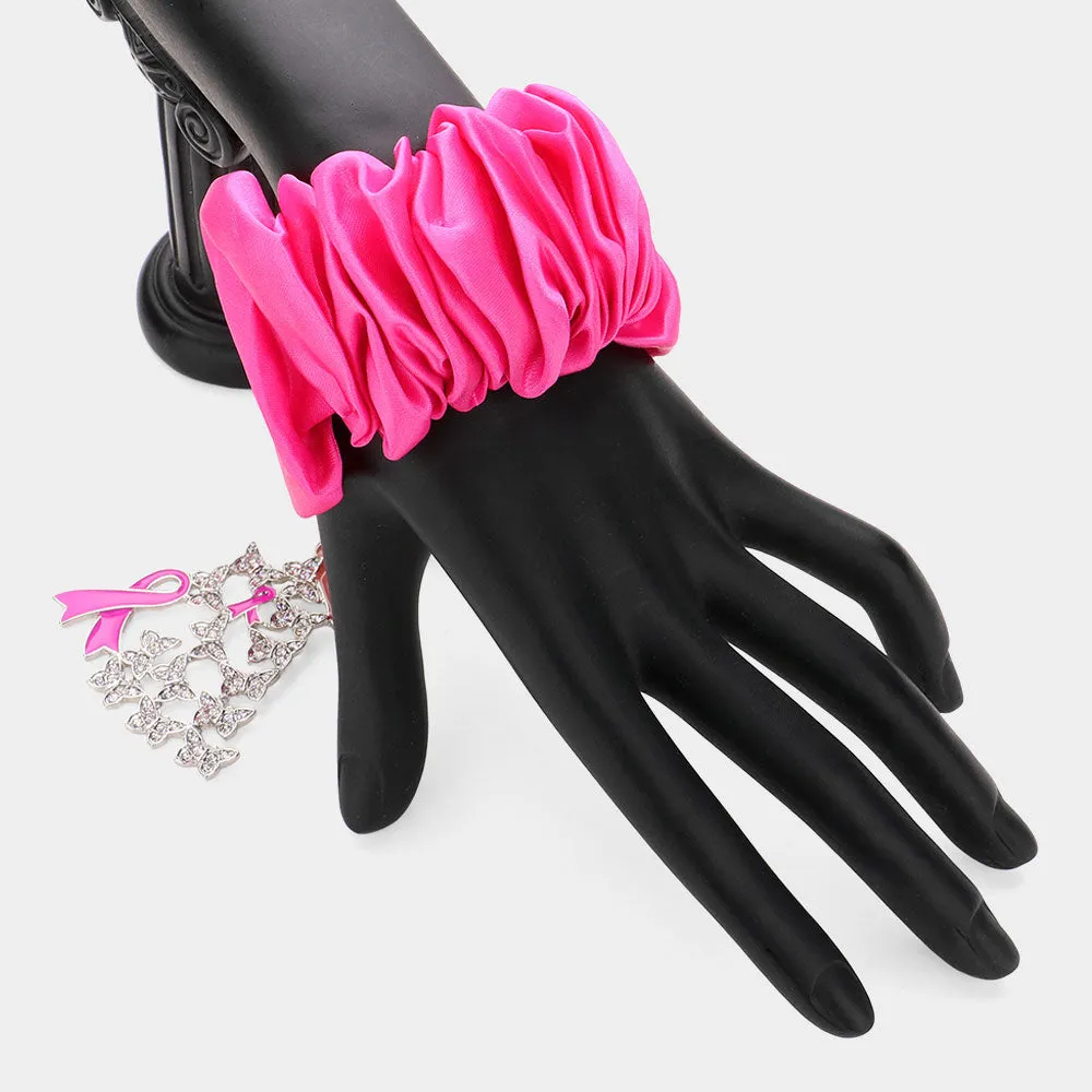 iLLASPARKZ Pink Ribbon Afro Woman Charm Wristlet Keychain / Stretch Bracelet