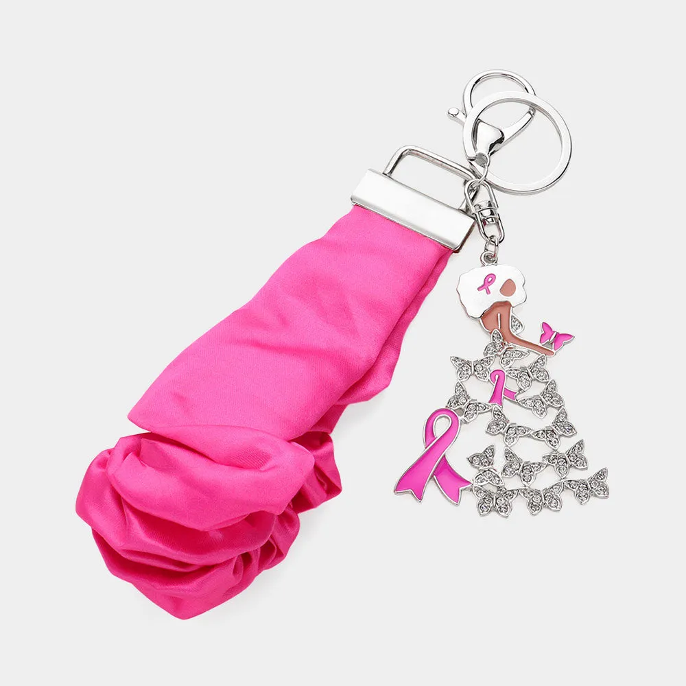 iLLASPARKZ Pink Ribbon Afro Woman Charm Wristlet Keychain / Stretch Bracelet