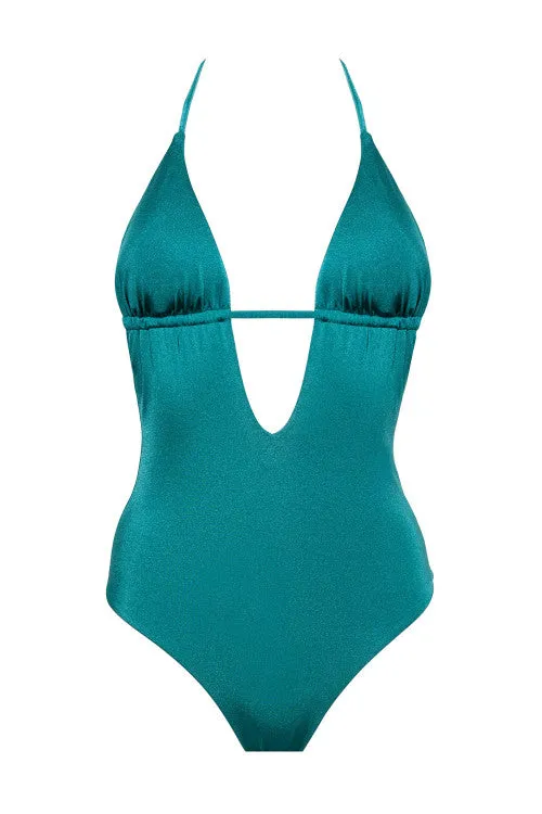 Intero monokini solid color swimsuit.