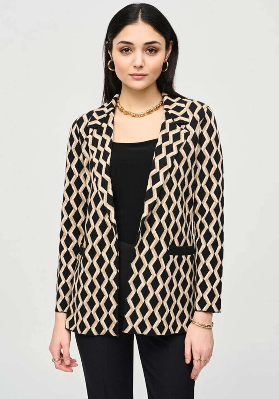 Joseph Ribkoff Printed Knit Jersey Blazer, Black & Gold