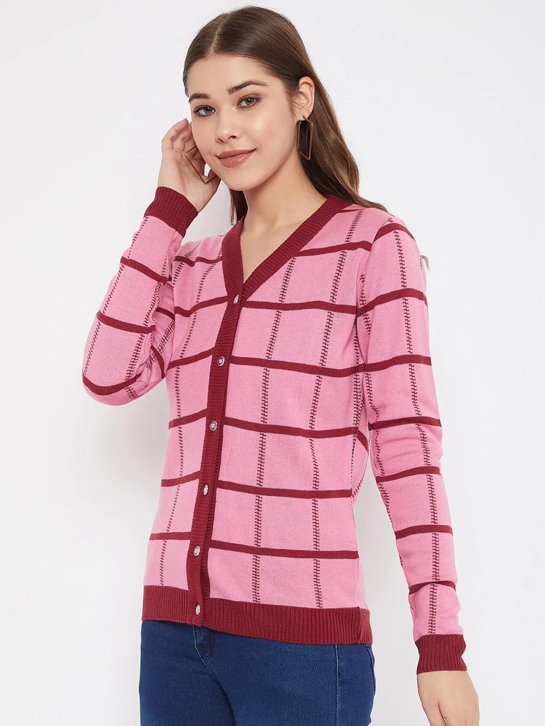 JUMP USA Women Pink Front-Open Sweater