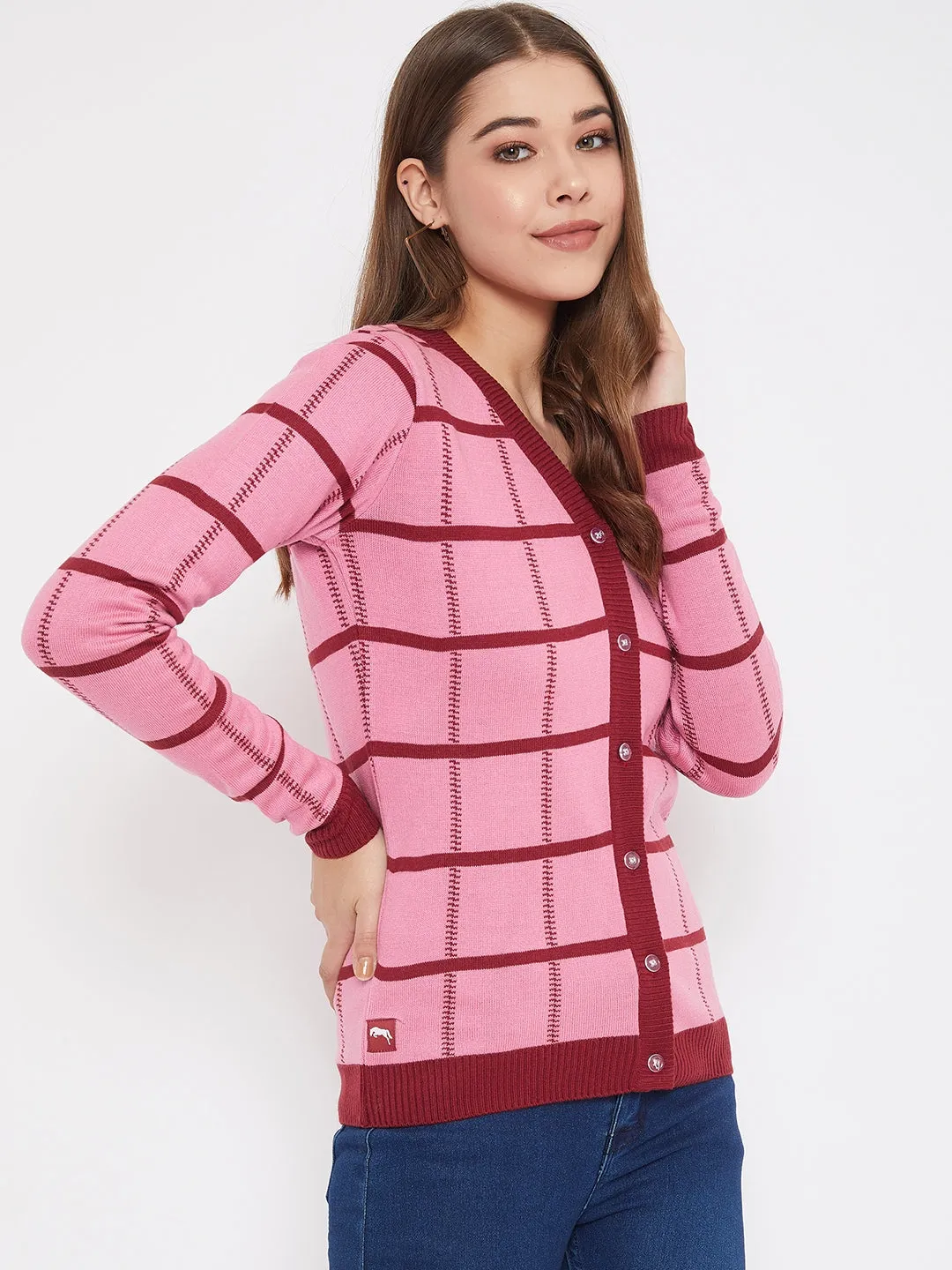 JUMP USA Women Pink Front-Open Sweater