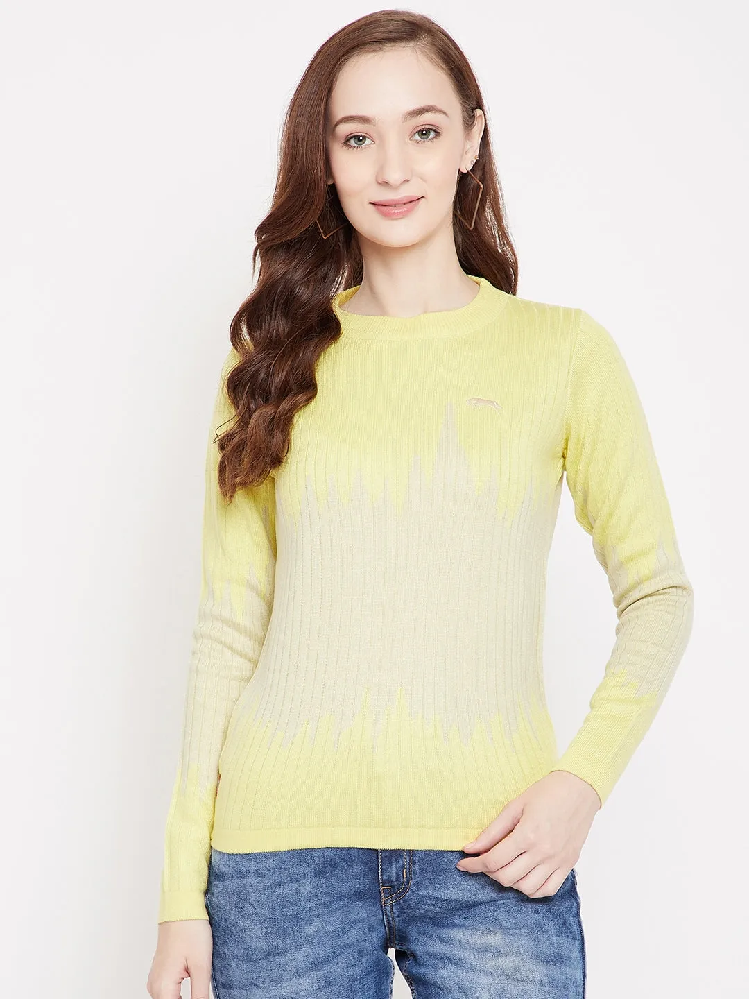 JUMP USA Women Yellow Ribbed Pullover Sweater