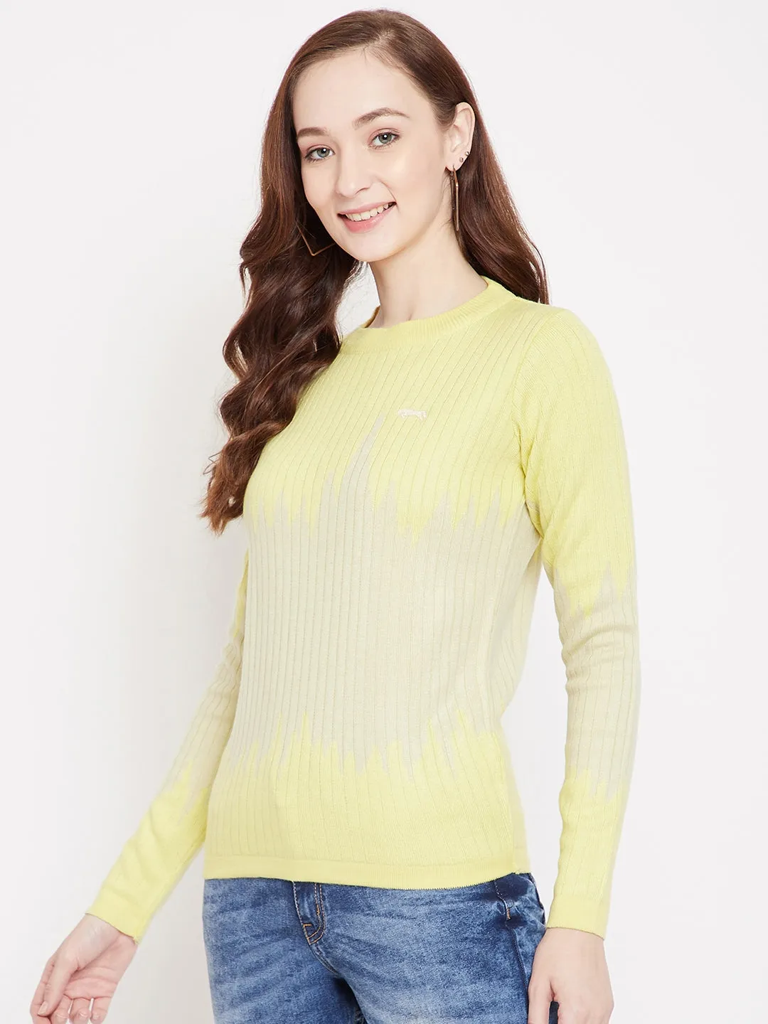 JUMP USA Women Yellow Ribbed Pullover Sweater