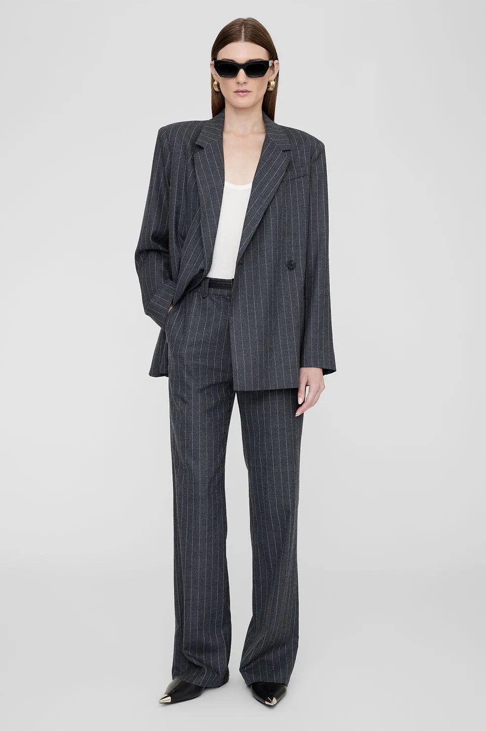 Kaia Blazer - Grey Pinstripe