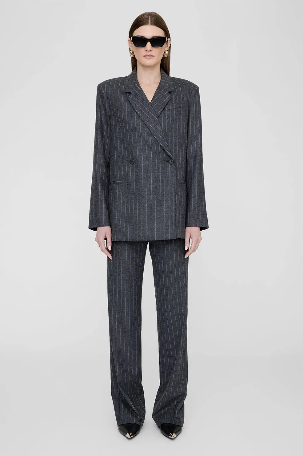 Kaia Blazer - Grey Pinstripe