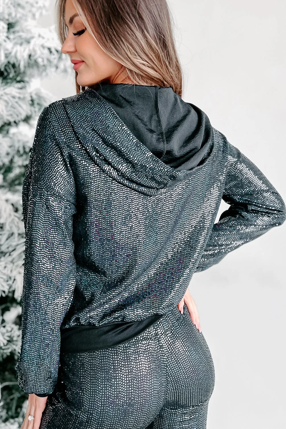 Keeping It Sparkly Long Sleeve Hoodie (Black)