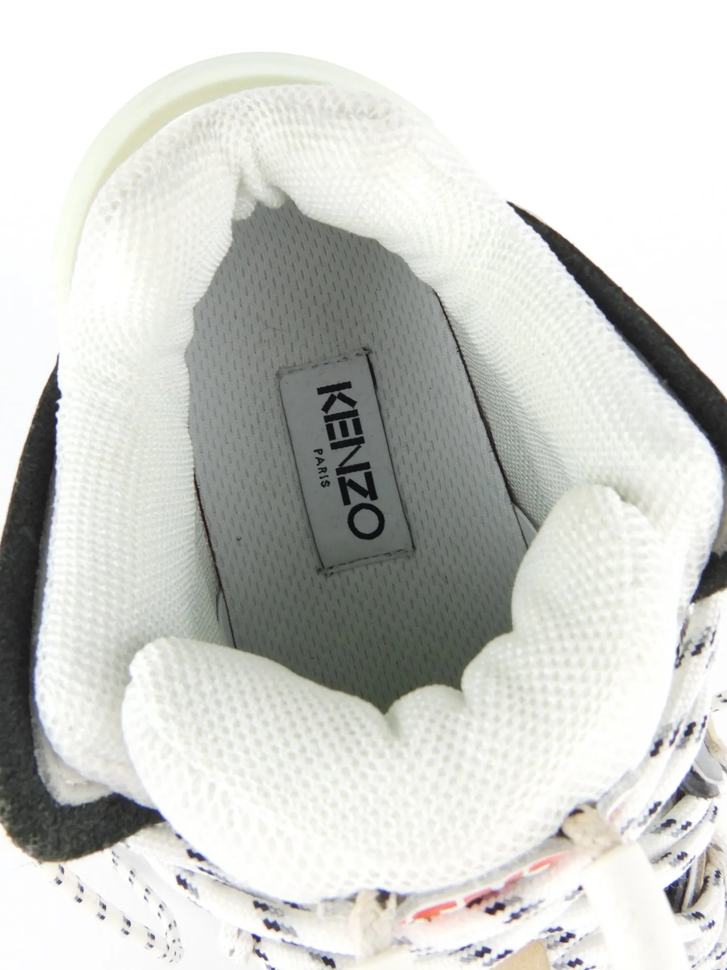 Kenzo Paris Inka Low Top Sneakers - Off White, Pale Grey & Black Leather and Mesh - Size 37 FR / 36 IT / 5.5 US