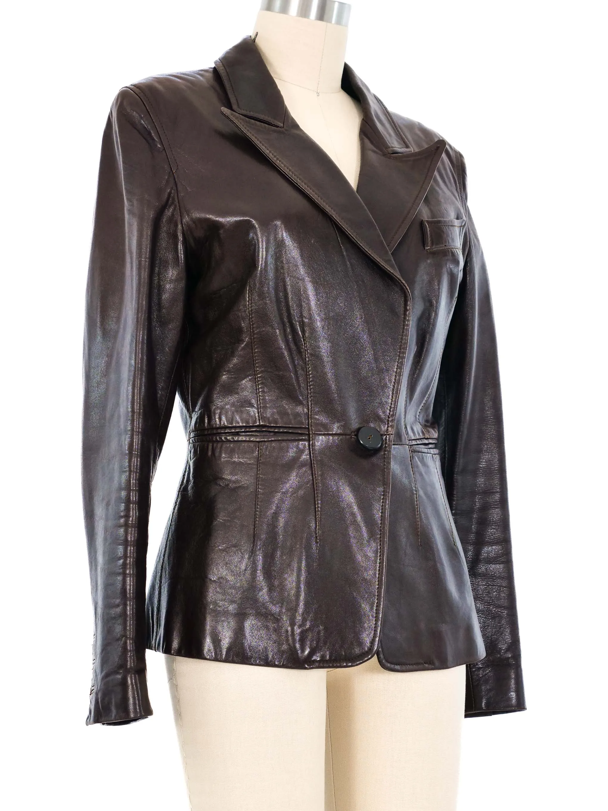 Krizia Brown Leather Blazer