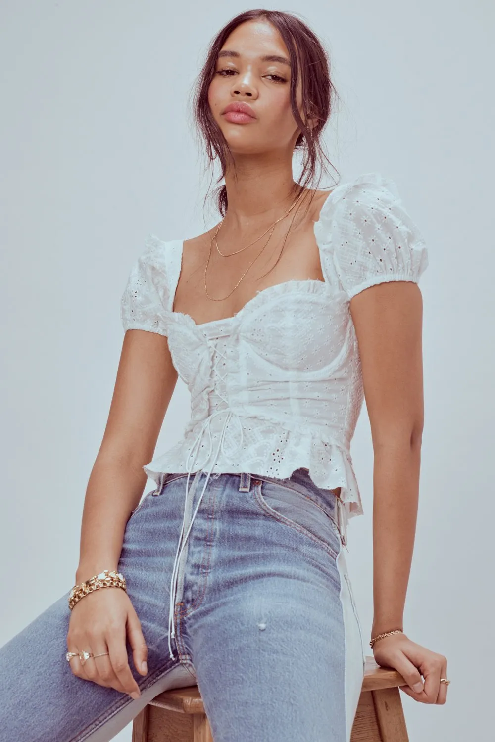 Love and Lemons Charlotte Eyelet Top