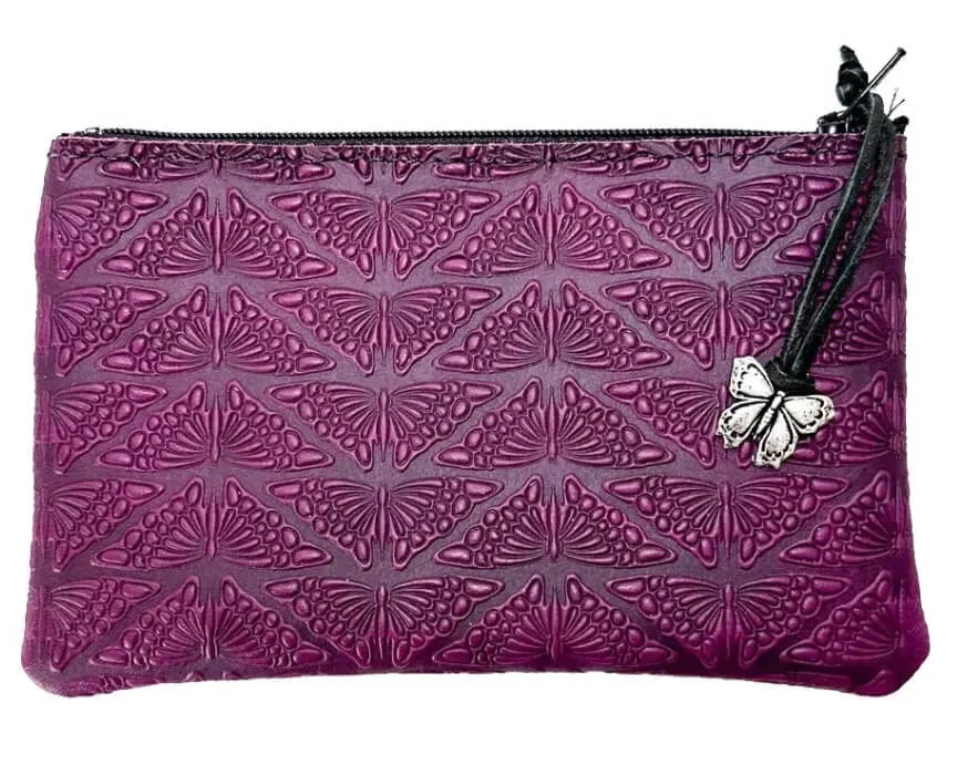 Mariposas Leather Zipper Pouch